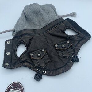 Hip Doggie Vintage Brown Bomber Jacket w/ Removable Grey Fleece Hood XXS